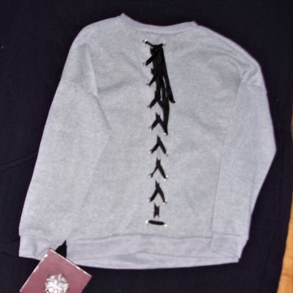 Tops - ribbon lace up back black gray Large womens sweatshirt